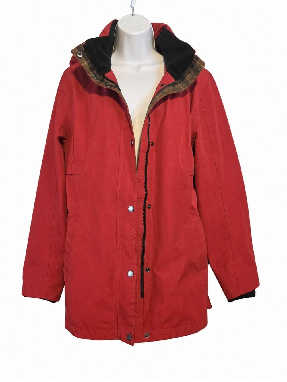 Pendleton Plaid-Lined Rollaway Hooded Jacket in Red Womens Large Like New
